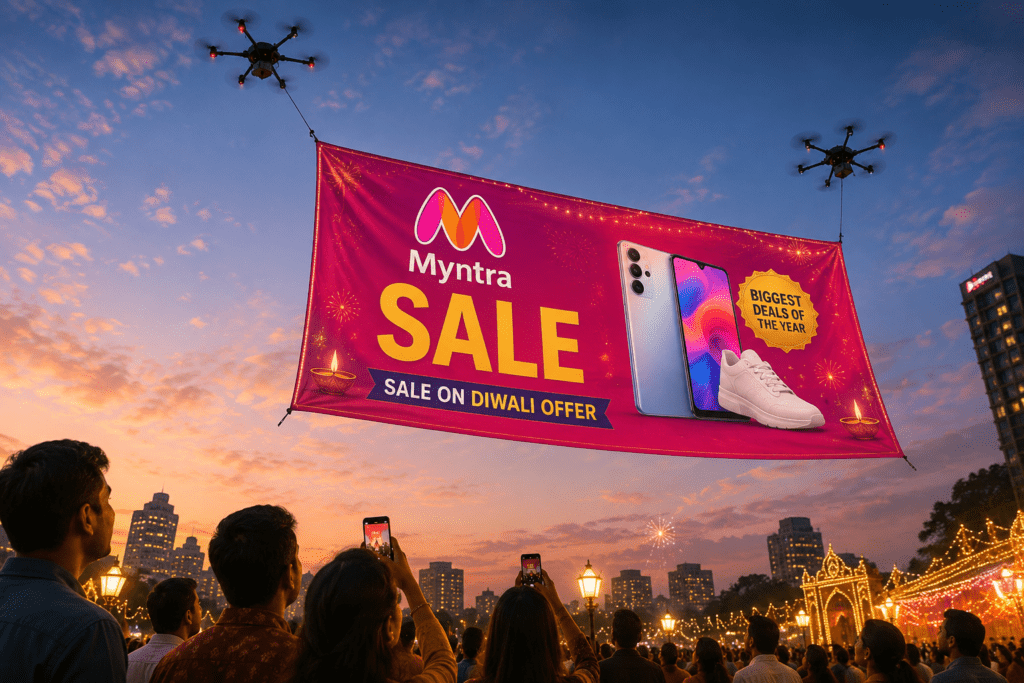 Drone drop campaign creating an aerial visual at a public event